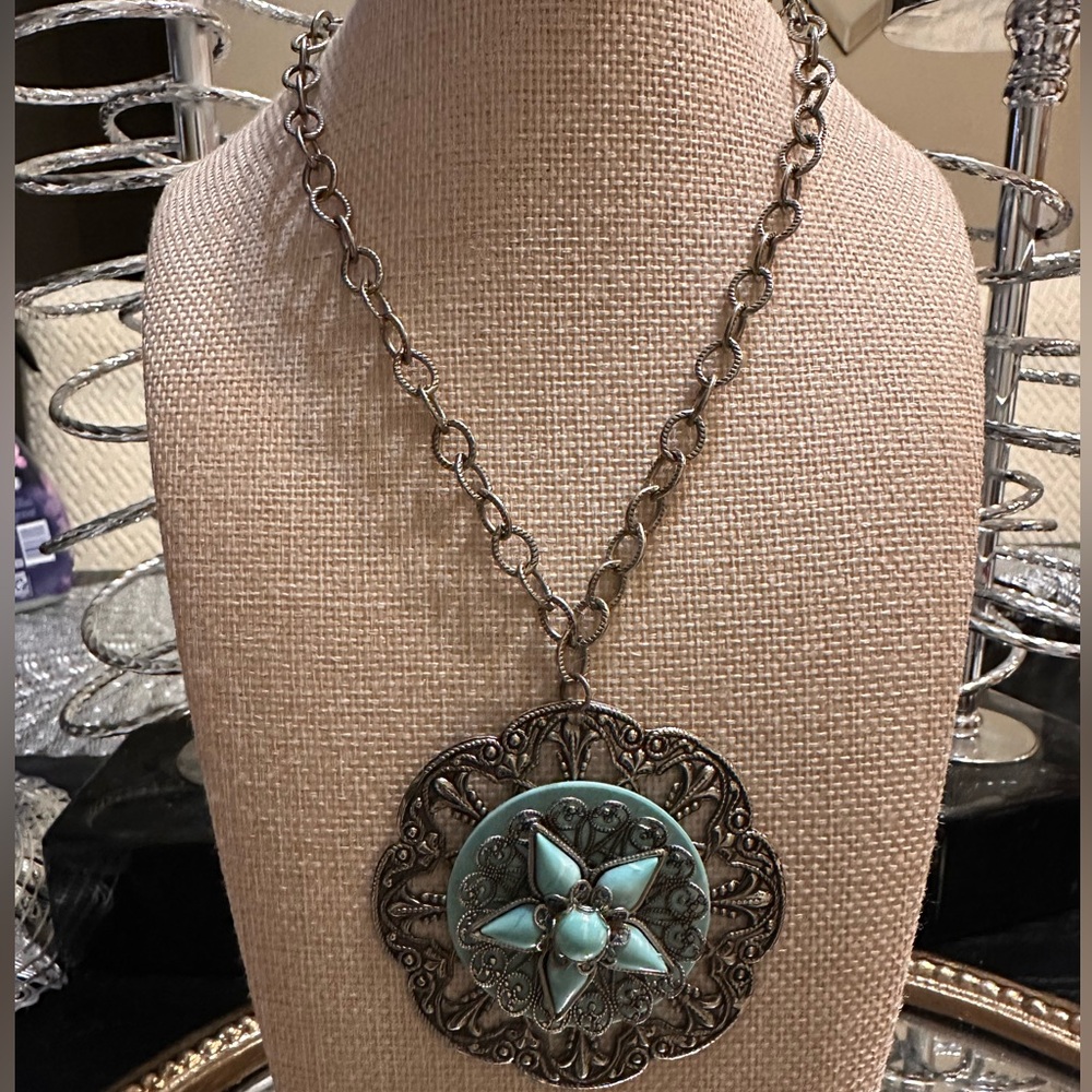 Silver and Turquoise Pendant Necklace